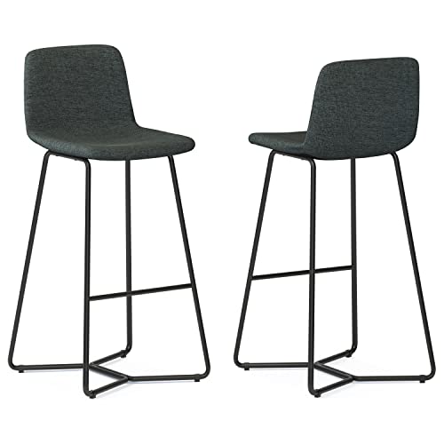 SIMPLIHOME Wilcox 30 Inch Contemporary Bar Stool (Set of 2) in Charcoal Grey Woven Fabric, For the Dining Room and Kitchen