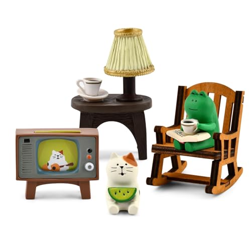 Miniature Frog Figurines, 5-Piece Resin Frog Desks Set with Sofa, Cat & Lamp, Cute Frogs Desk Accessories, Funny Gift for Frogs Lovers, Fairy Garden Decor, Desk Decor