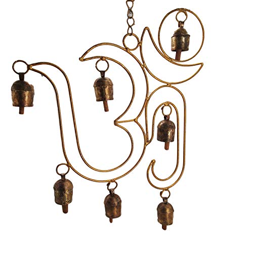 India Meets India Vintage Handmade Brass Wind Chime Hangings Antique Distressed Finish by Indian Artisans (7 Bells)