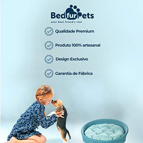 Cama Cachorro/Gato Redonda 65x65Cm Artesanal Junco Fibra Artesanal Wave Veludo Tiffany - BedFurPets