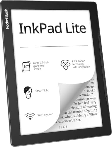 Pocketbook InkPad Lite | E-Book Reader with Large E-Ink Screen 9.7ʺ | Glare-Free & Eye-Friendly E-Reader | Wi-Fi | Adjustable SMARTlight | Micro-SD Slot | E-Readers for Kids, Adults & Seniors
