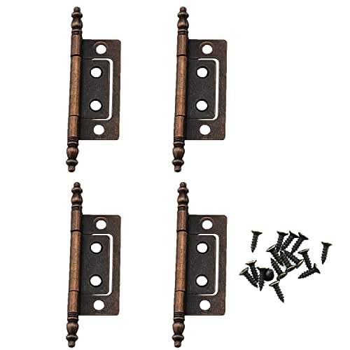 Zczqc 4 Pcs/Pack Antique Brass Non-Mortise Hinges Finials Cabinet, Cupboard Door Furniture Reproduction Hardware 3.27Inch X 0.94Inch #TOP2