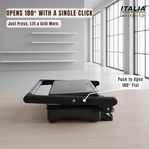 Image of ITALIA 1500W Jumbo Grill Maker | 180 Open Grill, Non-Stick Plates, Fast Heating, Automatic Temperature Control, Cool-Touch Handle, Multi-Purpose Sandwich & BBQ Griller | 1-Year Warranty