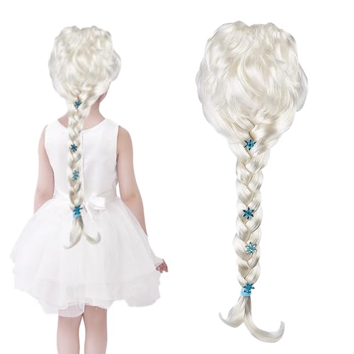 Parrucca Principessa Elsa Con Intreccio E Fiocchi Di Neve - Per Feste E Compleanni Bambine