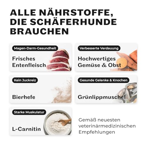 HEY HOLY Premium Trockenfutter für Schäferhunde 100% getreidefrei | 14kg hypoallergenes Hundefutter für ausgewachsene Schäferhunde mit Ente | Hochverträglich aus natürlichen Zutaten
