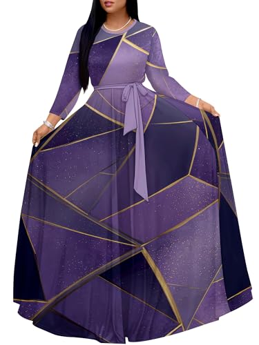 Image of PinkPatty Women's Long Sleeve Maxi Dress Plus Size Trendy Wedding Guest Dress with Pockets&Belt
