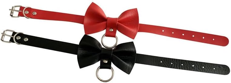 Bowtie Choker Collar with O-Ring – Black Faux Leather BDSM Day Collar, Fetish Cosplay Gothic Punk Accessory