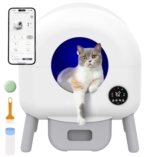 Rebongki Self Cleaning Cat Litter Tray, 76L Extra Large Automatic Litter Box with APP Control, Safety Protection, 6 Color Lighting Litter Robot Electric Cat Litter Box for Multiple Cats