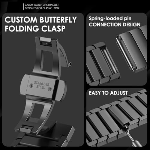 Image of MOROFY No Gap Stainless Steel Adjustable Link Strap Compatible with Samsung Galaxy Watch Ultra 47mm Band with Butterfly Folding Clasp Band for Galaxy Watch Ultra 47mm Strap - Black