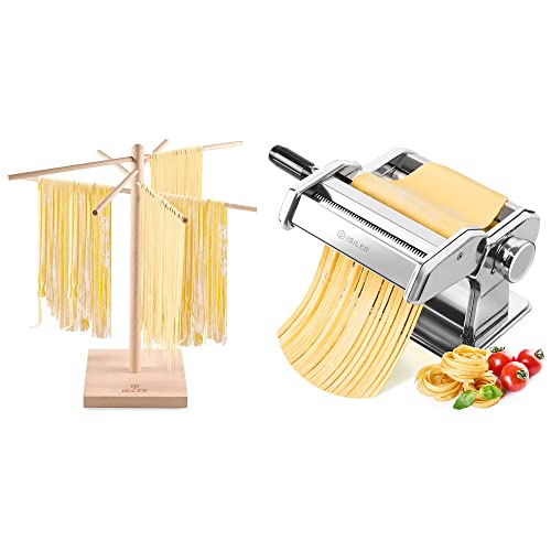 Isiler Pasta Machine 150 Roller Pasta Maker 9 Adjustable Thickness Settings Noodles Makernatural Beech Wood Pasta Drying Rack #TOP5