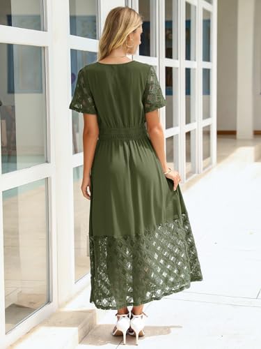 Image of Simplee Womens Summer Boho Maxi Dress V Neck Empire Waist Long Flowy Wedding Guest Dresses with Pockets