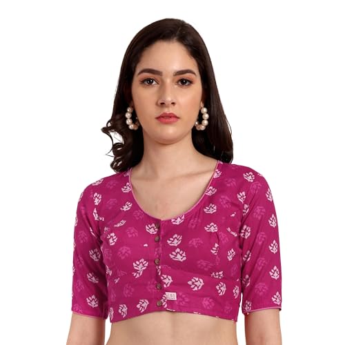 Image of JISB Women's Printed high Back Neck Cotton Saree Blouse