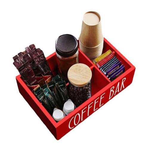 Organizador De Estación Para | Estación De Café De Madera Con Divisores Extraíbles - Accesorios De Almacenamiento Para Cocina Tazas Sirope Palitos Revolvedores Para Hogar