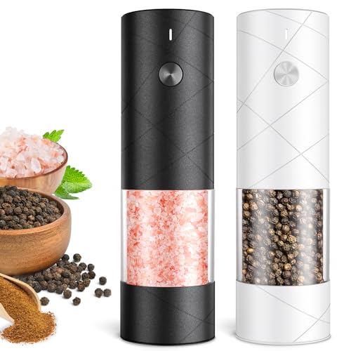 Comparison: Best Electric Salt And Pepper Grinder Set 10 Electric Salt and Pepper Grinder Set, Rechargeable Automatic Pepper Mill Grinder with LED Light, Adjustable Coarseness shakers, One-Hand Operation for Kitchen(2 Pack, Upgrade Black+White)