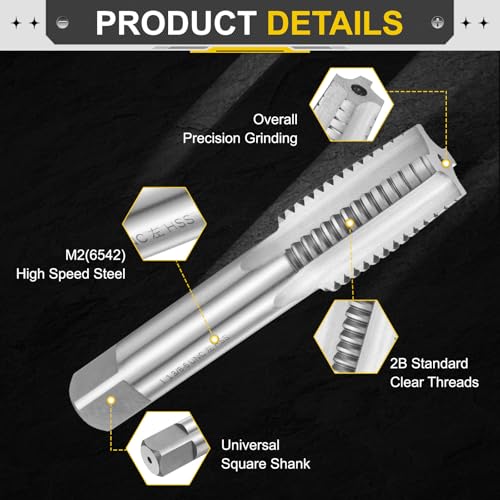 Image of uxcell Hand Taper Tap 1-3 /8 inch-6 UNC 2B Left Hand Thread Taper Style Taps Straight Flute Screw Tapping Threading Tool High Speed Steel HSS6542