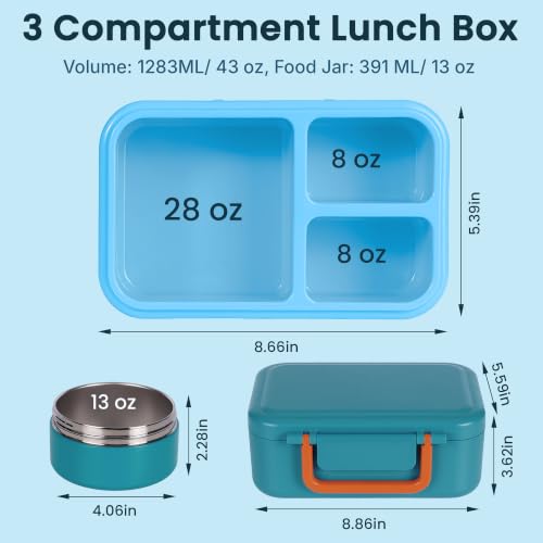 Image of Bento Lunch Box 1283ML / 43 oz with 391 ML / 13 oz Food Jar, Ice Pack