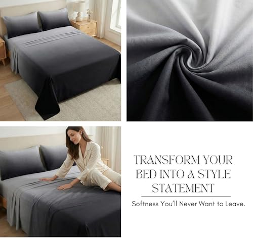 Image of VAS COLLECTIONS 300 TC Cotton Double Bedsheet for Super King Bed (108x108 in) | 7D Digital Printed Solid Bedsheet with 2 Pillow Covers | Soft, Wrinkle Packaging | Grey Shade