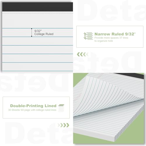 Legal Pads 8.5 x 11 College Ruled Note Pads, 6 Pack Notepads 8.5 x 11 Lined Paper Narrow Ruled Writing Pads, 30 Sheets Per Note Pad, Micro Perforated White Legal Pad 8.5 x 11 for W image 3