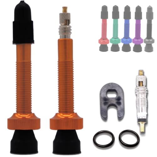 SOLIGAR Válvula Tubeless para Bicicleta de Montaña MTB 40mm(2 Pcs)-Bicicletas de Carretera sin Cámara con Obus Extraíble - Fácil llenado de Líquido Antipinchazos - Núcleos de Válvula Presta (Naranja)