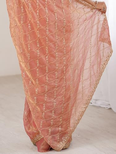 Image of AKHILAM Women's Shimmer Chiffon Heavy Sequence Embroidery Work Saree With Unstitched Blouse Piece (VT798A VM Parent)