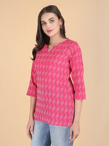 Image of Short Kurta for Women - Pure Cotton Printed Ladies Kurti, Stylish Girls Top, Ethnic Half Kurtas, Tunic Design Woman