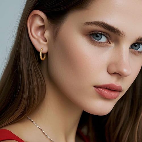 Gold Hoop Earrings for Women 14K Gold Earrings for Women Trendy Spiritual and Sparkling Fish Scale Print Small Hoop Earring for Womens3