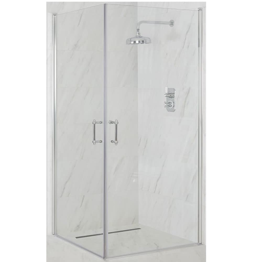 Milano Langley Chrome Corner Double Hinged Door Shower Enclosure - 700Mm X 700Mm