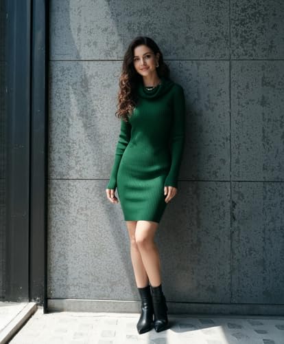 Image of v28 Sweater Dress for Women Ribbed Knit Fitted midi Sexy Fall Winter Bodycon Cowl Neck Dresses