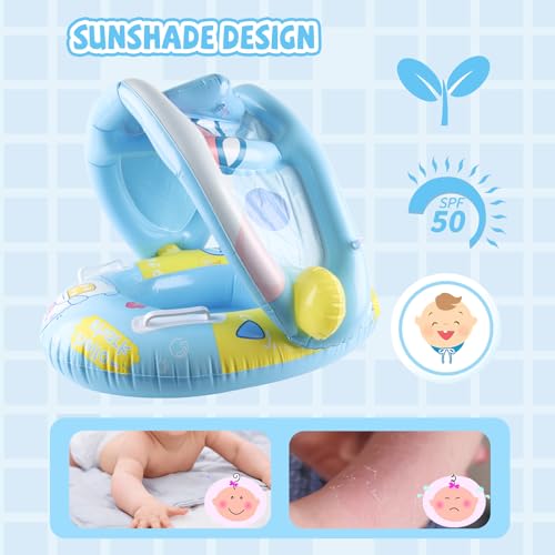 Bouée avec pare-soleil bébé protégeant de la chaleur en piscine - 2