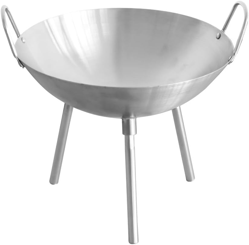 SOTECH Stainless Steel Outdoor Wok Pan with Removable Legs High Heat Cooking tools for Camping Cooking BBQ Outdoor Garden Wok Small (11.81 inches)