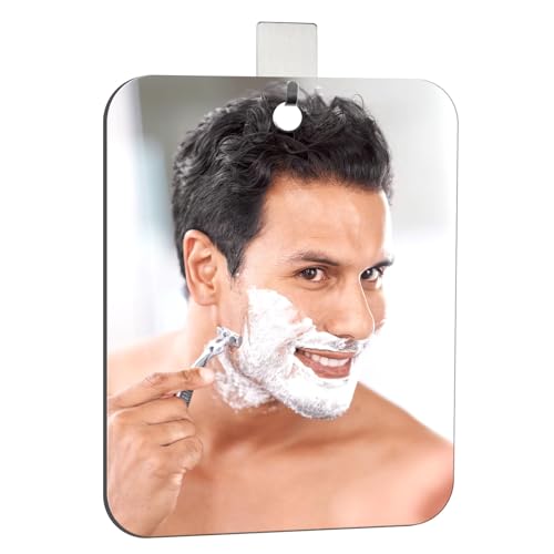 LeKuni Miroir Douche Anti Buée 25cm x 20cm, Miroir Salle de Bain avec Adhesif, Petit Miroir Mural Fogless, Miroir de Camping de Voyage avec Ventouse