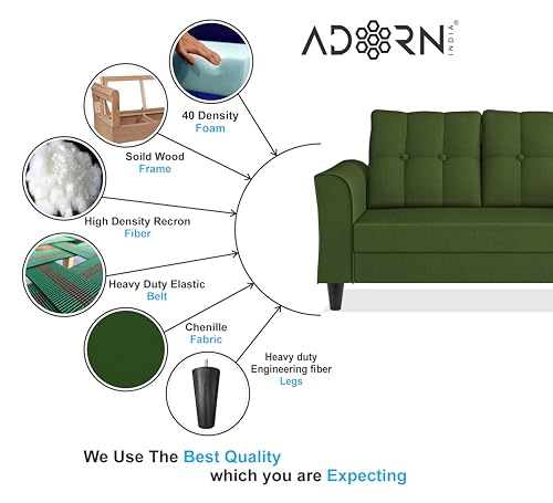 Image of Adorn India Maddox Tufted L Shape 5 Seater Sofa Set RHS (Green) (3 Year Warranty)