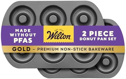 Wilton Gold Non-Stick 2 Piece Donut Pan Set, Stainless Steel Bake...