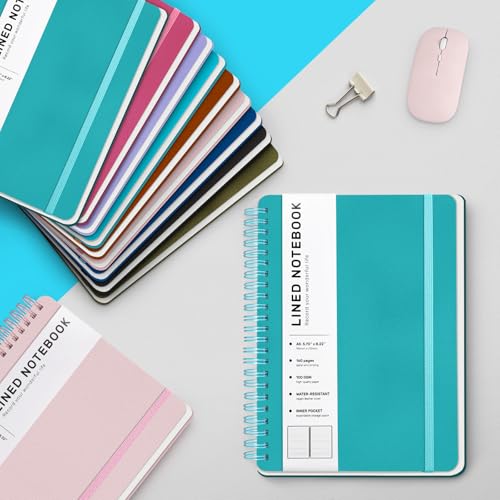 Lined Spiral Journal Notebook, A5 Hardcover Leather Notebook for Work, 5.7\'\'×8.2\'\', 100GSM Thick Paper Spiral Bound Journaling Notebooks for Women & Men Office School Note Taking Business, Lake Blue - Thumbnail 6