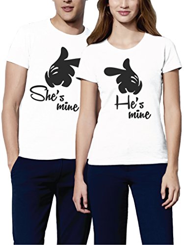 VIVAMAKE Camisetas para Parejas Mujer y Hombre Originales Divertidas con Diseño She Is Mine He Is Mine