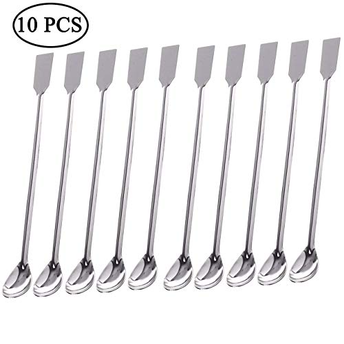 Sunnyglade 10PCS 2 in 1 Stainless Steel Lab Spoon Spatula/Laboratory Sampling Spoon Mixing