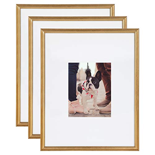 Image of Kate and Laurel Adlynn Wall Picture Frame Set, 16" x 20" matted to 8" x 10", Gold, Set of 3