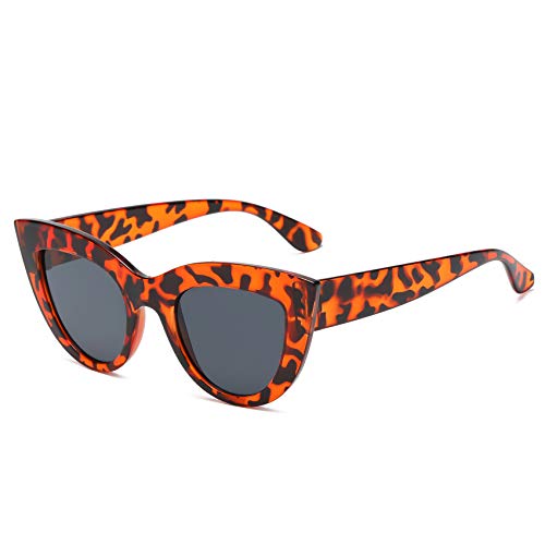 YOSHYA Retro Vintage Narrow Cat Eye Sunglasses for Women Clout Goggles Plastic Frame (M Leoaprd Grey)