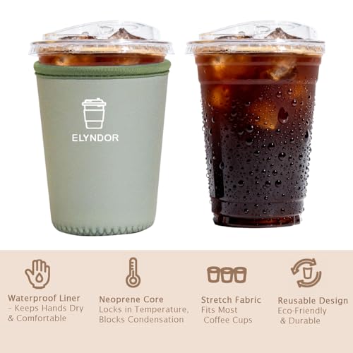 Image of Reusable Insulated Sleeve for Iced Coffee Cup, 3-Pack Coffee Neoprene Drink Sleeve for Cold & Hot Drinks, Beverage Holder for Iced Coffee (Sage Solid)