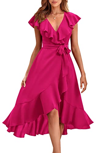 Image of RETTYGARDEN Women's 2026 Summer Cross Midi Dress Casual Boho Deep V Neck Short Sleeve Ruffle Hem Split Beach Long Dresses