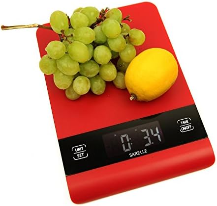Sarelle UltraThin Digital Food Scale 15lb/7kg Capacity, Red - Electronic Kitchen Scale with Extra Large LCD Display