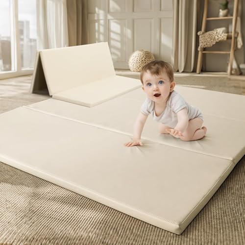 TODIBY Foam Baby Play Mat: PU Leather Waterproof Kids Playmat - Trifold Floor Mat - Large Play Mat for Playpen Thick Pad Fodable Mattress Soft Toddler...