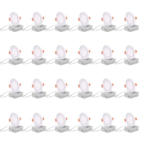 Image of ZYC 4-Inch LED Recessed Lighting - 9W Ultra-Thin LED Ceiling Lights,2700-5000K Selectable,5CCT Dimmable Canless Wafer Downlight,800LM High Brightness,Dimmable Can Lights,Pack of 24 White.