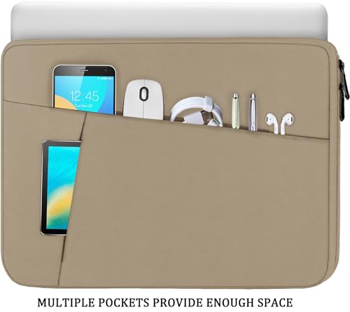 Image of 15.6 inch Laptop Sleeve, Shockproof Protective Computer Carrying Cover with Front Pocket, Briefcase Handbags Laptop Case for 15.6 inch HP, Dell, Acer, Asus, Notebook, Khaki