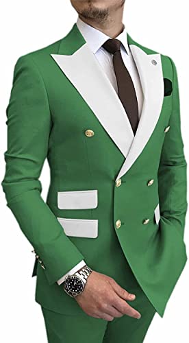 Men's Slim Fit Suit 2 Piece Set Prom Peak Lapel Contrast Color Wedding Tuxedo Double Breasted (Blazer+Pant)3