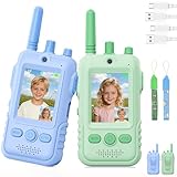 Walkie Talkie para Niños(Set de 2),Walkie Talkies Recargables con Videollamada,Largo Alcance de 400 m, Clip para Cinturón y Linterna LED,Juguete Regalo de Cumpleaños para Niños y Niñas de 3 a 12 Años