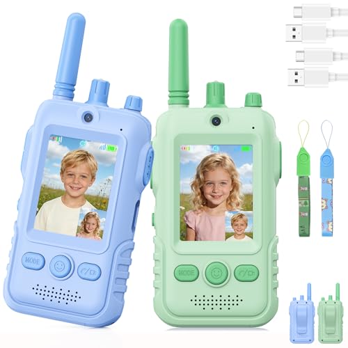 Walkie Talkie para Niños(Set de 2),Walkie Talkies Recargables con Videollamada,Largo Alcance de 400 m, Clip para Cinturón y Linterna LED,Juguete Regalo de Cumpleaños para Niños y Niñas de 3 a 12 Años