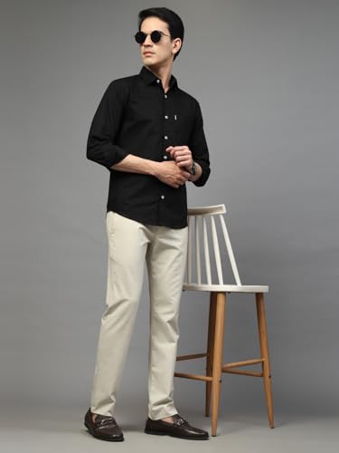 Image of Majestic Man Solid Cotton Casual Shirt - Slim Fit, Full Sleeves, Premium Button Closure