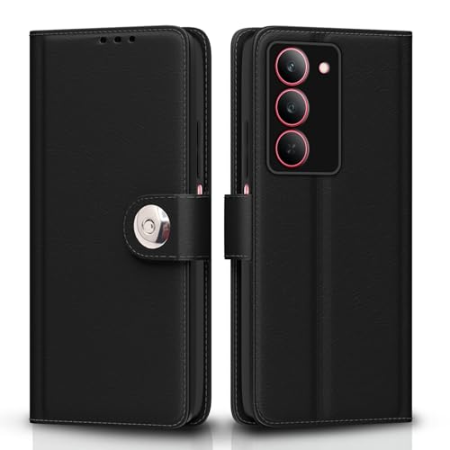 Image of Pikkme Flip Cover Leather Finish | Inside TPU with Card Pockets | Wallet Stand and Shock Proof | Complete Protection Button Flip Case for Realme Narzo 80x 5G / Realme P3x 5G / Realme 14X 5G (Black)