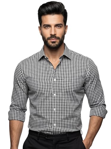 Image of Amazon Brand - INKAST Men's Cotton Checks Formal Shirt | Full Sleeve | Regular Fit | Comfortable Professional Checkered Shirts for Men